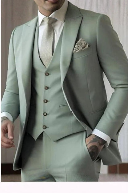 Men Slim Fit 3-Piece Wedding Guest Peak Lapel Suit - Burgundy