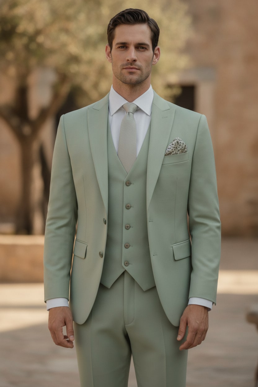 Men Slim Fit 3-Piece Wedding Guest Peak Lapel Suit