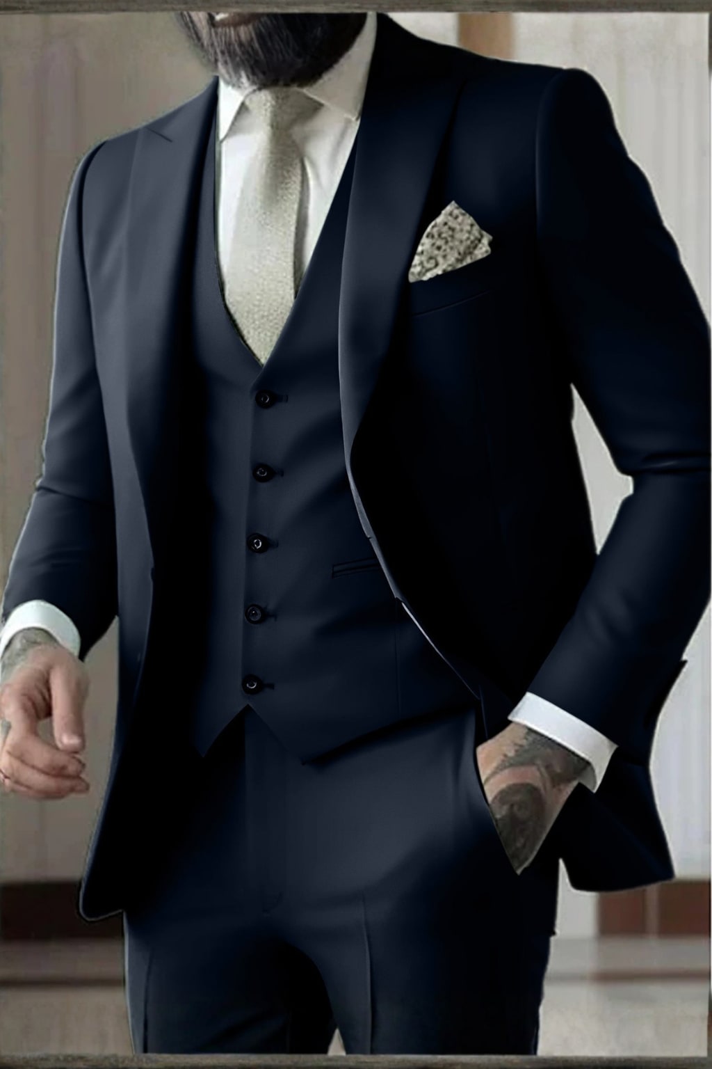 Men Slim Fit 3-Piece Wedding Guest Peak Lapel Suit