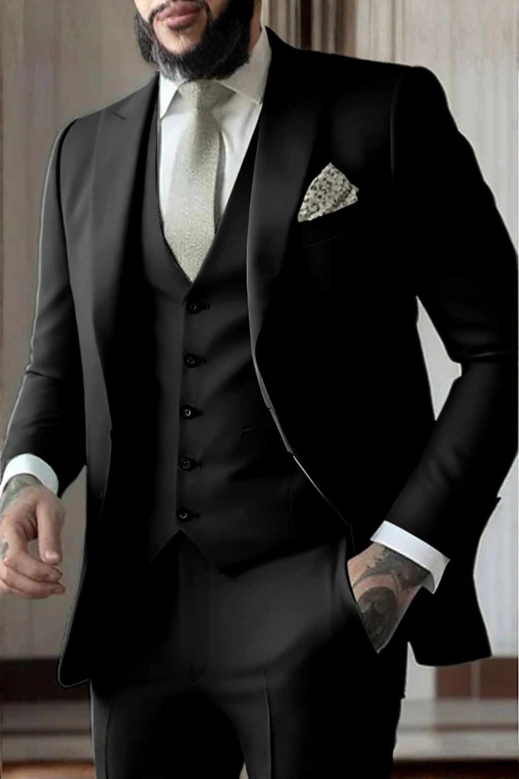 Men Slim Fit 3-Piece Wedding Guest Peak Lapel Suit