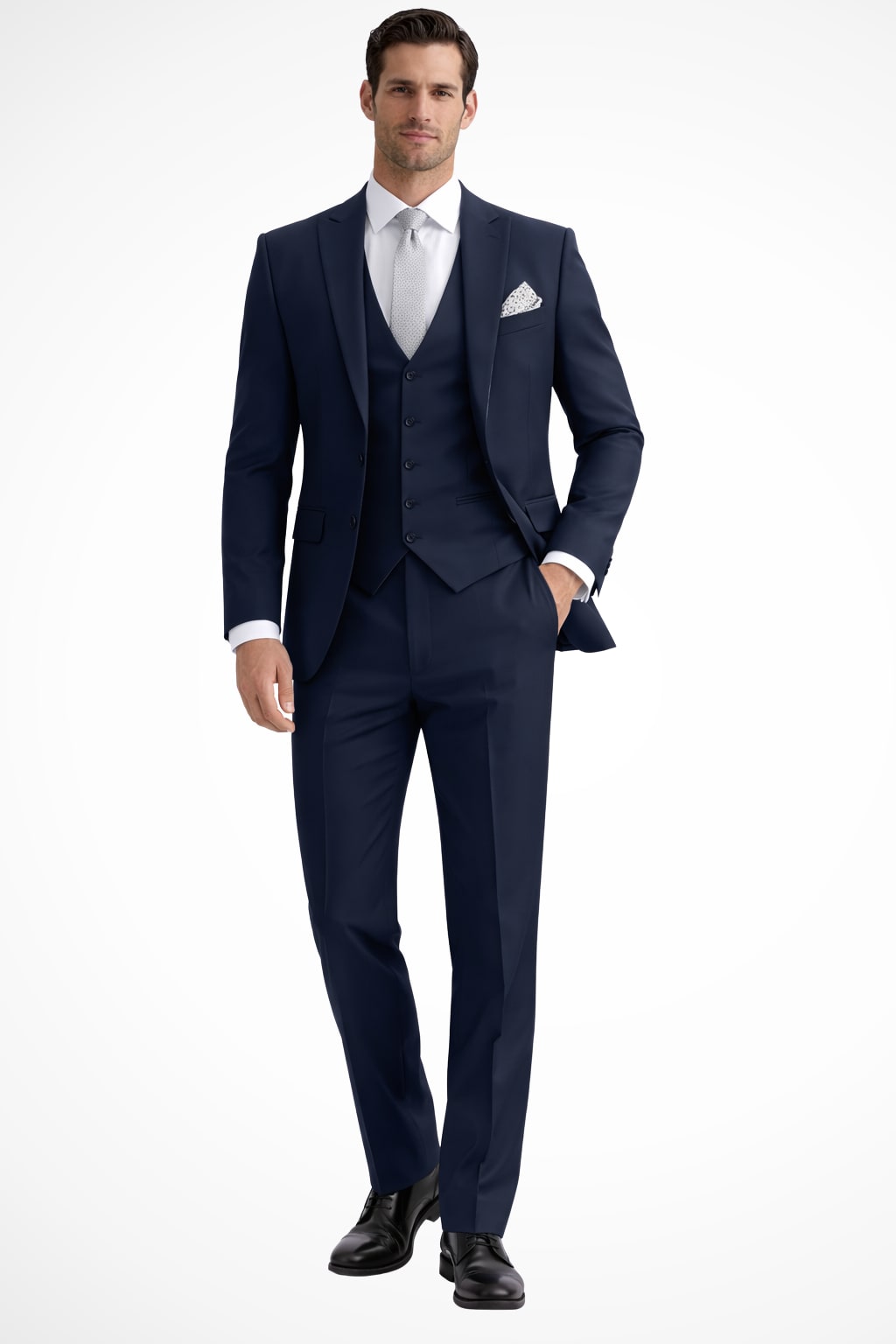 Men Slim Fit 3-Piece Wedding Guest Peak Lapel Suit - Dark Navy