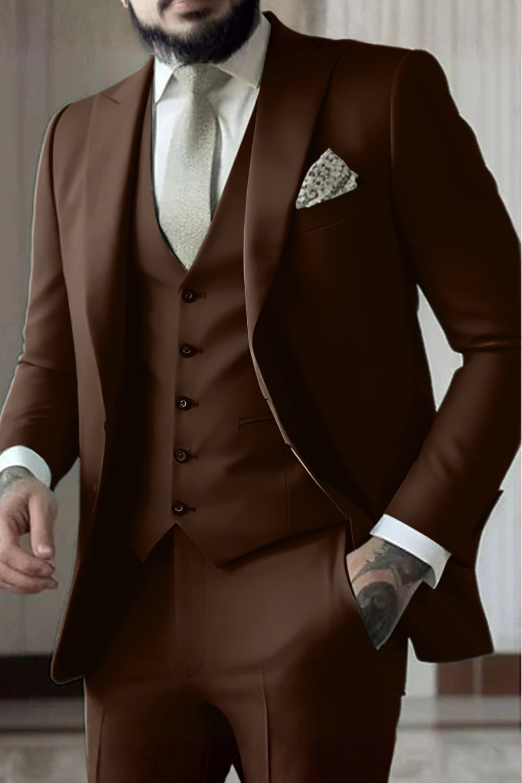 Men Slim Fit 3-Piece Wedding Guest Peak Lapel Suit - Lime Green