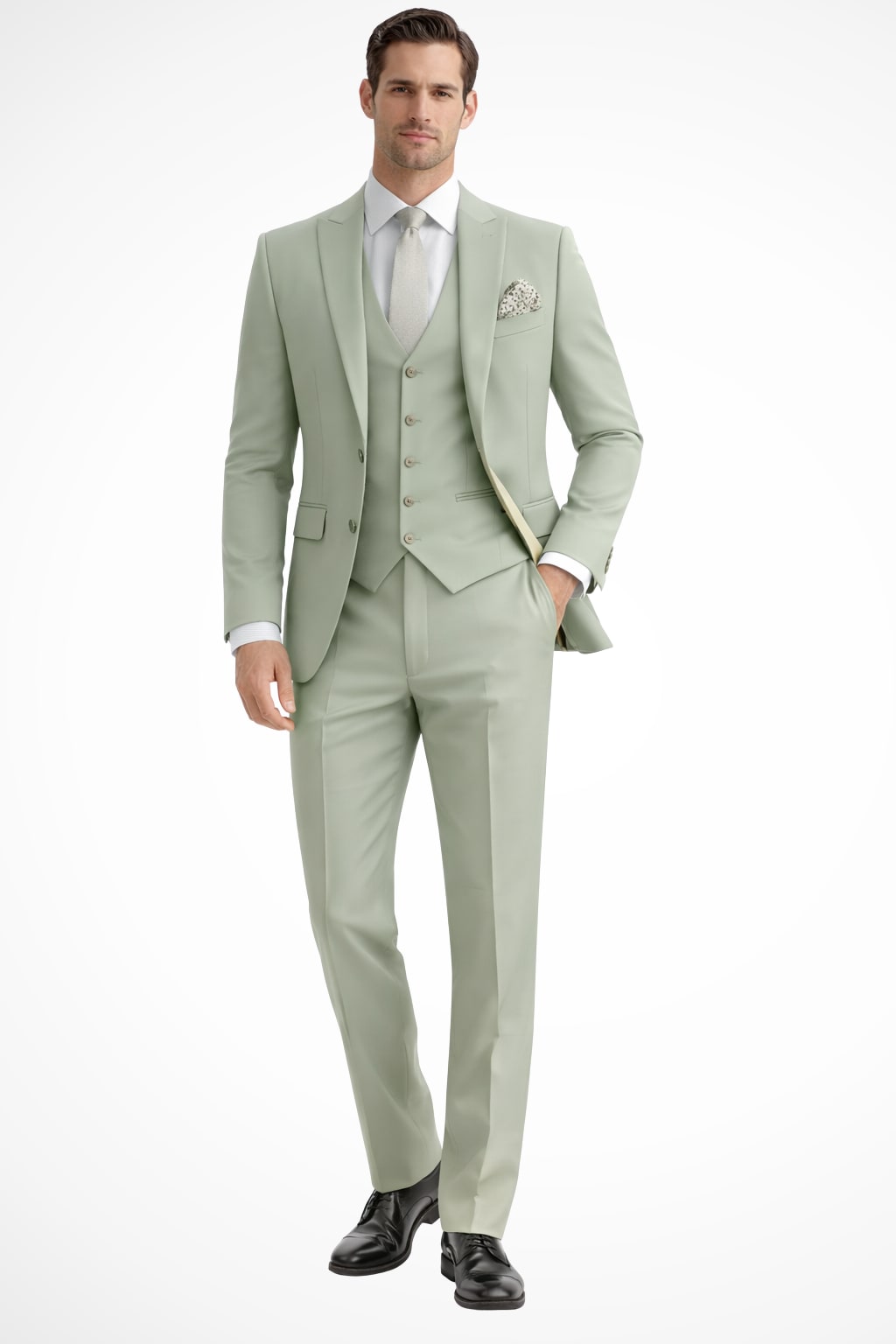 Men Slim Fit 3-Piece Wedding Guest Peak Lapel Suit - Sage