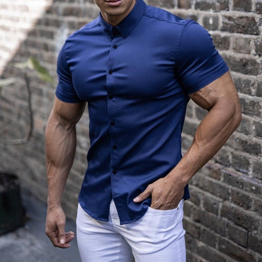 Muscle Fit Short Sleeve Shirt – Smart Contrast Detail - Blue