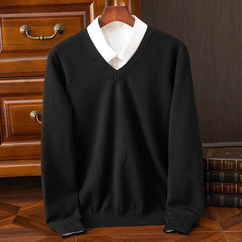 Olympia Cashmere V-Neck Sweater - Black