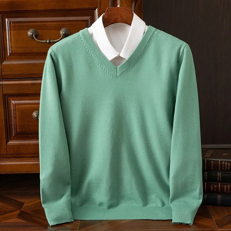 Olympia Cashmere V-Neck Sweater - Green