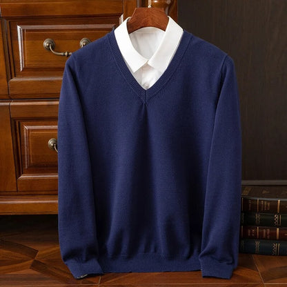 Olympia Cashmere V-Neck Sweater - Navy