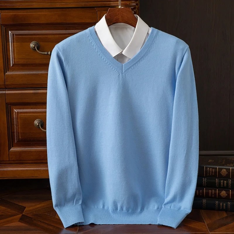 Olympia Cashmere V-Neck Sweater - Sky Blue