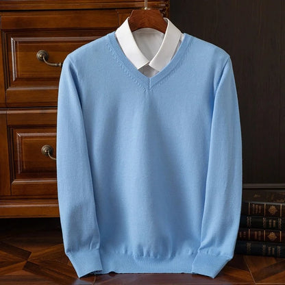 Olympia Cashmere V-Neck Sweater - Sky Blue