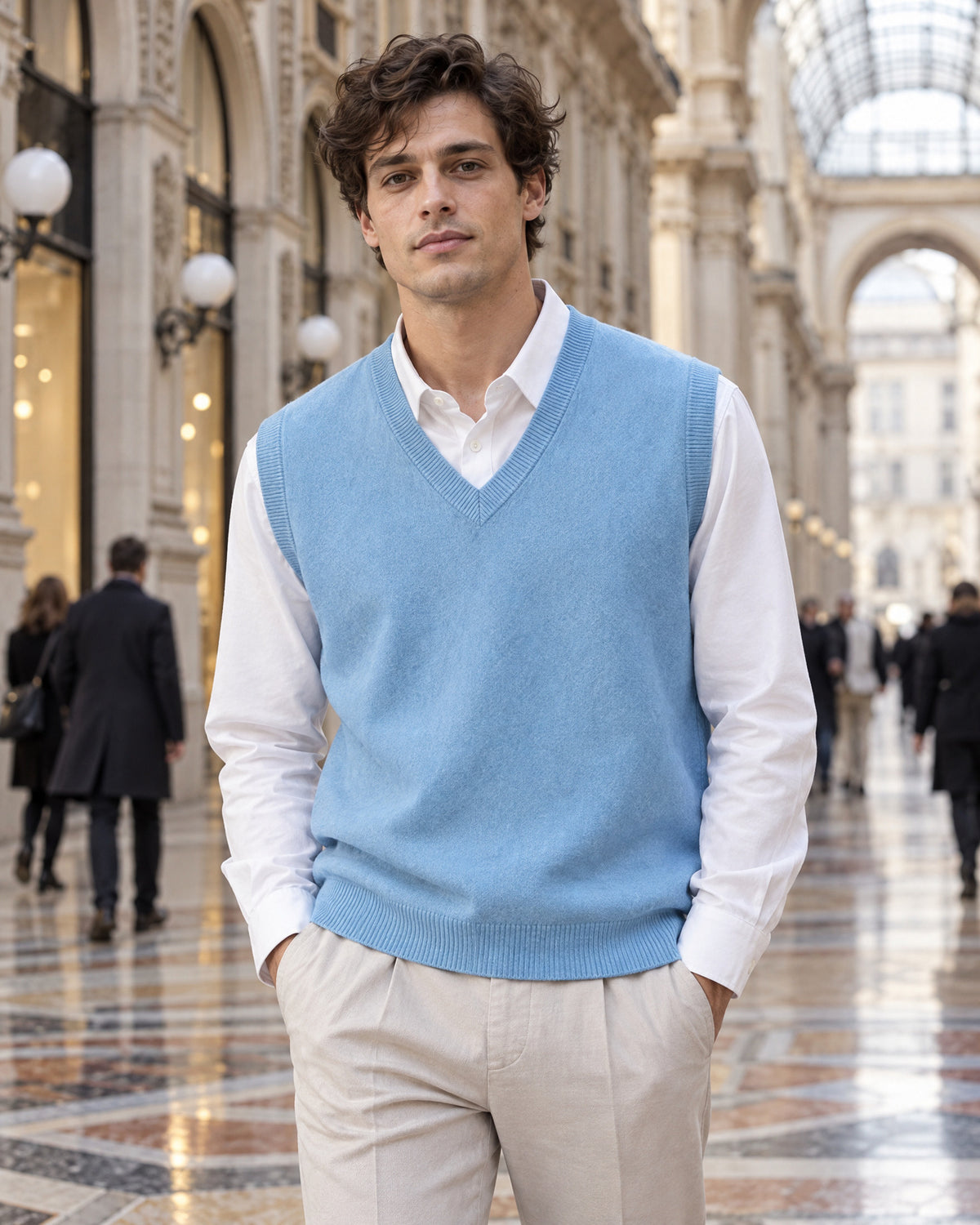 Merino V-Neck Sweater Vest for Men – on-model photo