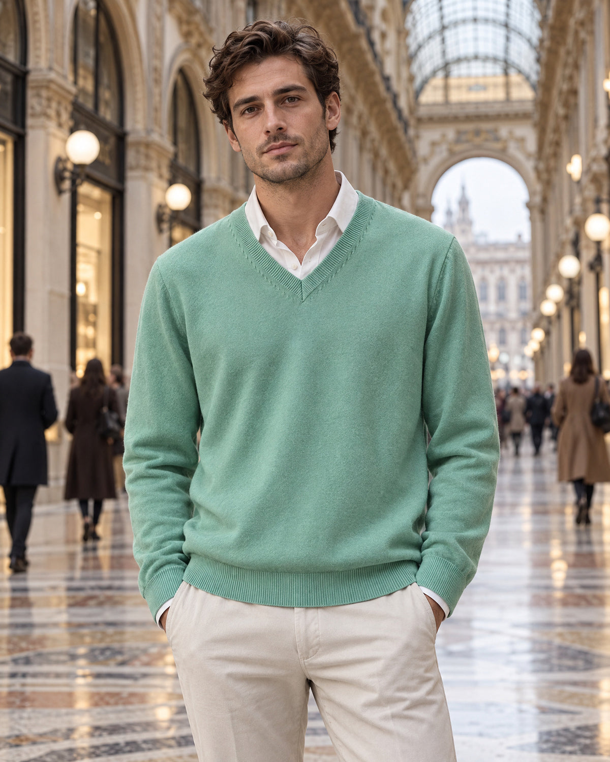 Cashmere V-Neck Sweater for Men – on-model photo