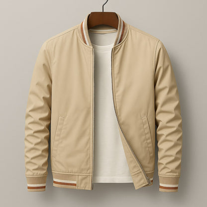 Oversized Zip-Up Bomber Jacket for Men - Beige