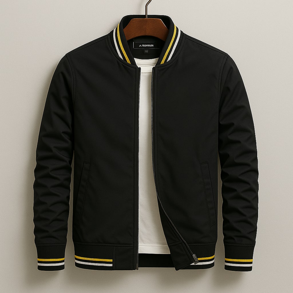 Oversized Zip-Up Bomber Jacket for Men - Black
