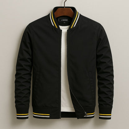 Oversized Zip-Up Bomber Jacket for Men - Black