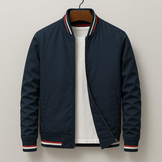 Oversized Zip-Up Bomber Jacket for Men - Navy Blue