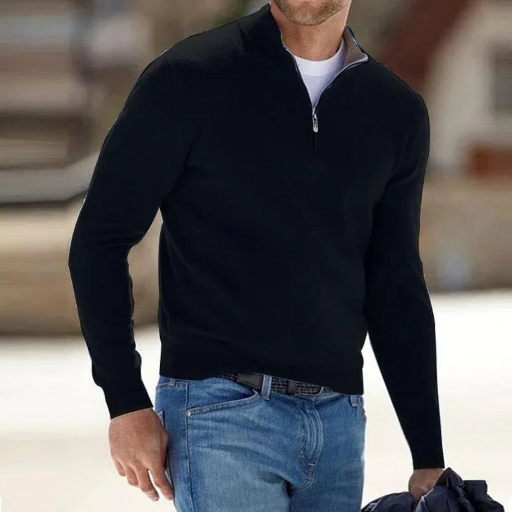 Polyester Knit Sweater for Men - Black