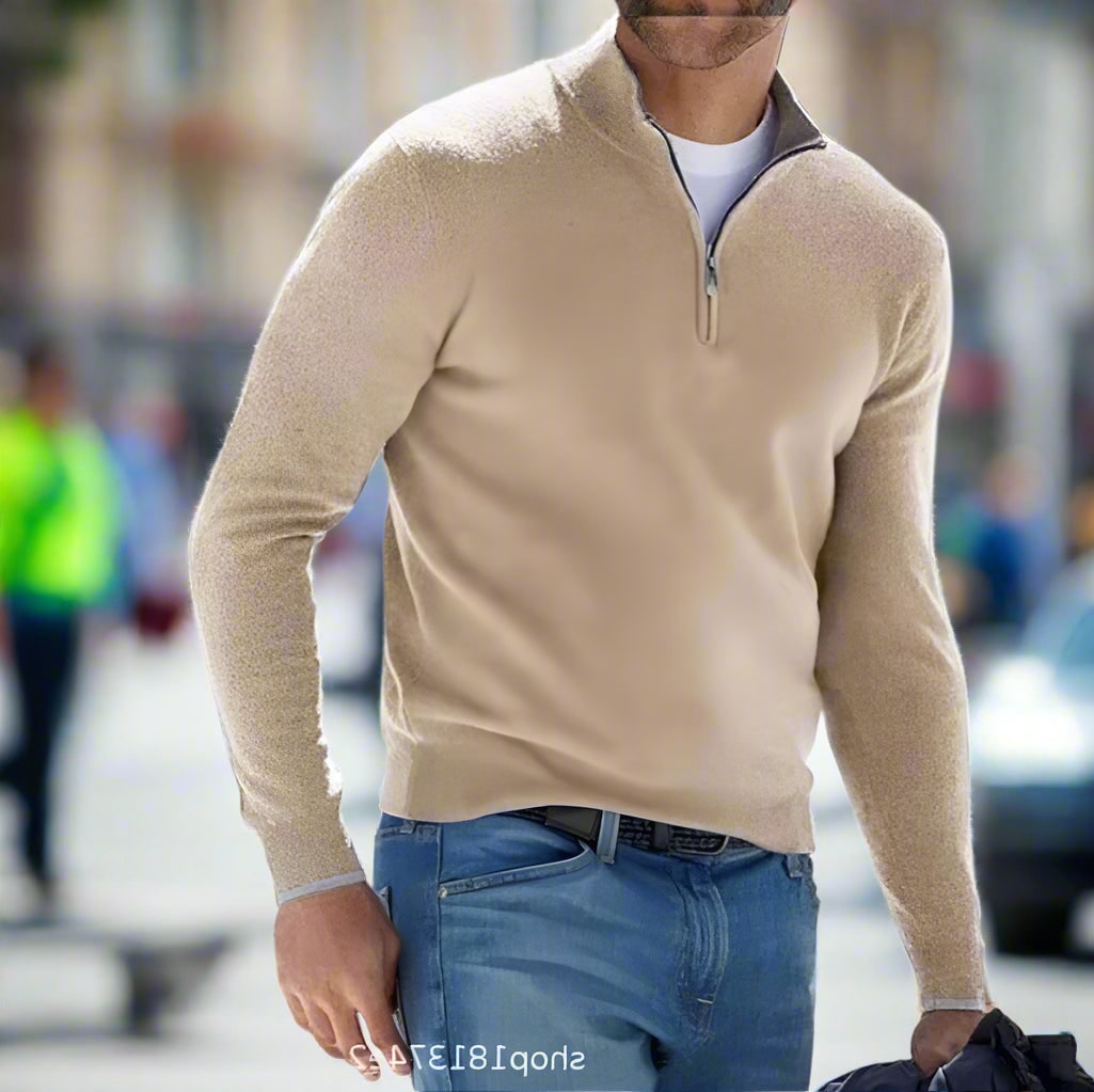 Polyester Knit Sweater for Men - Khaki