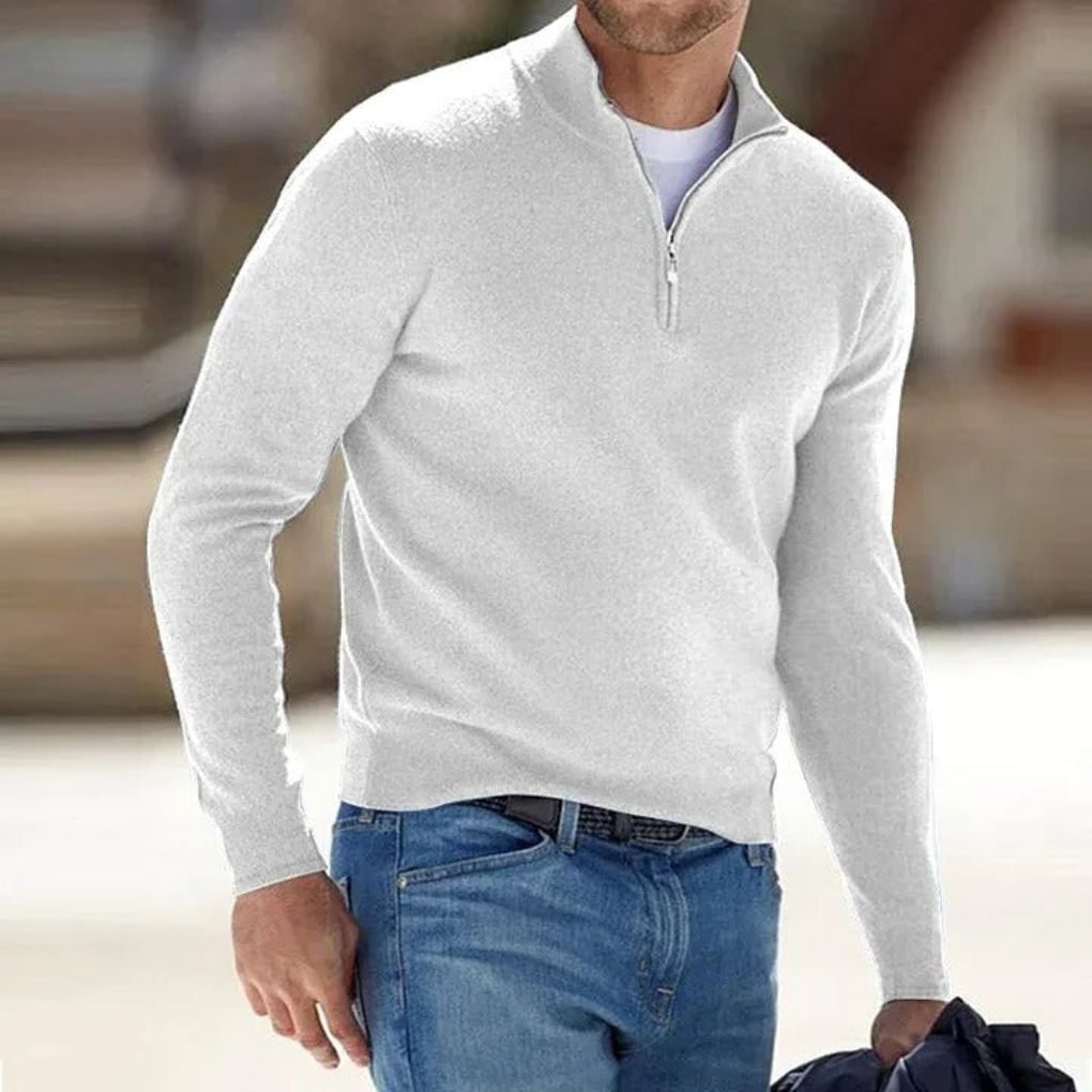 Polyester Knit Sweater for Men - White