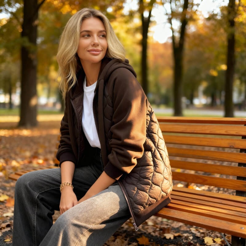 Quilted Hoodie Jacket - Chestnut Brown