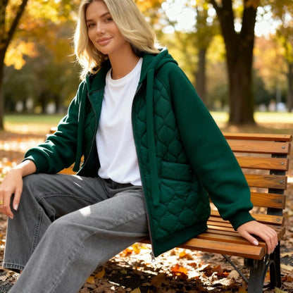 Quilted Hoodie Jacket - Forest Green