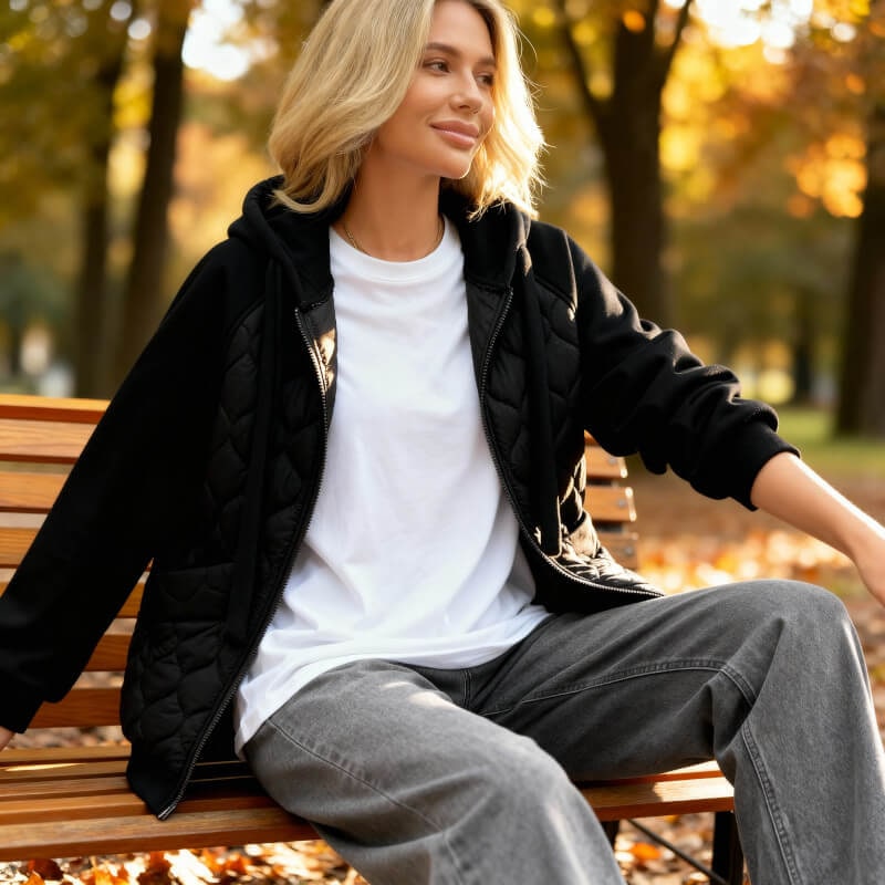 Quilted Hoodie Jacket - Midnight Black