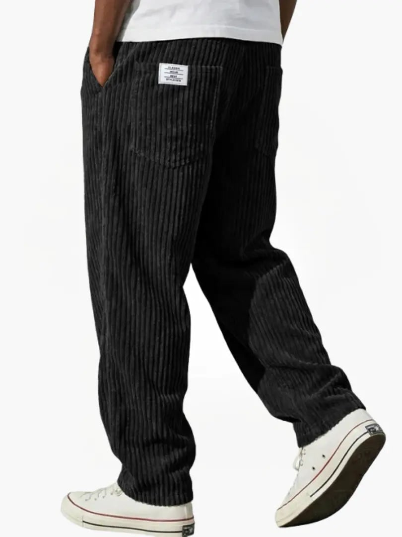 Relaxed Fit Corduroy Trousers for Men - Black