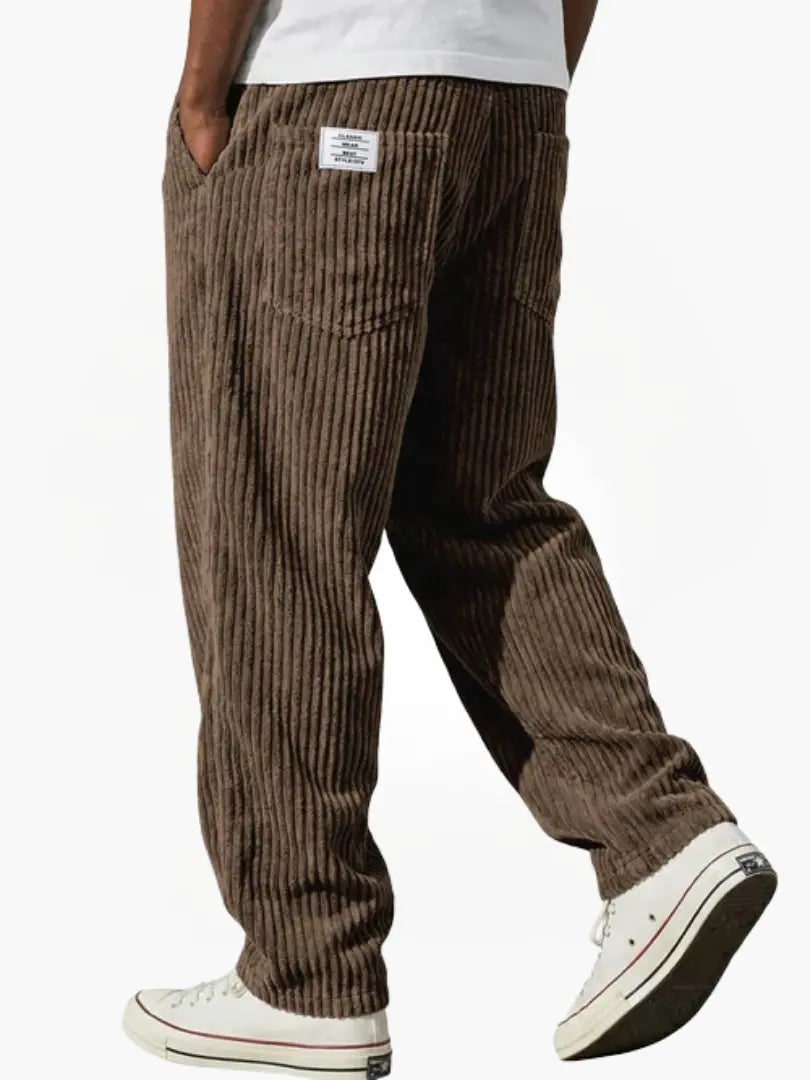 Relaxed Fit Corduroy Trousers for Men - Brown