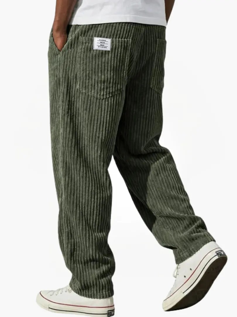 Relaxed Fit Corduroy Trousers for Men - Green