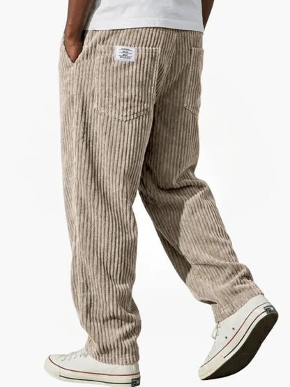 Relaxed Fit Corduroy Trousers for Men - Khaki