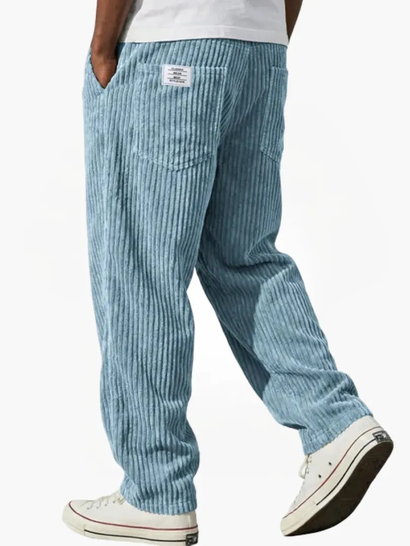 Relaxed Fit Corduroy Trousers for Men - Light Blue