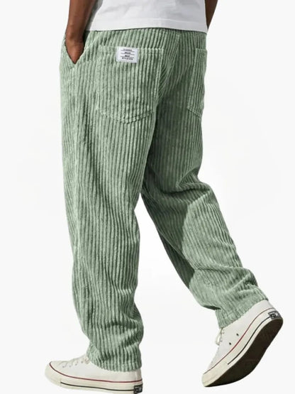 Relaxed Fit Corduroy Trousers for Men - Light Green