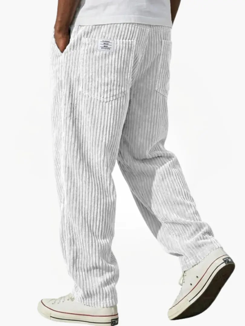 Relaxed Fit Corduroy Trousers for Men - White