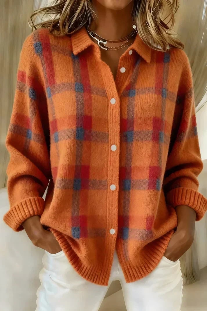 Ribbed Oversized Cardigan for Women - Orange
