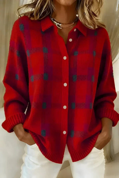 Ribbed Oversized Cardigan for Women - Red