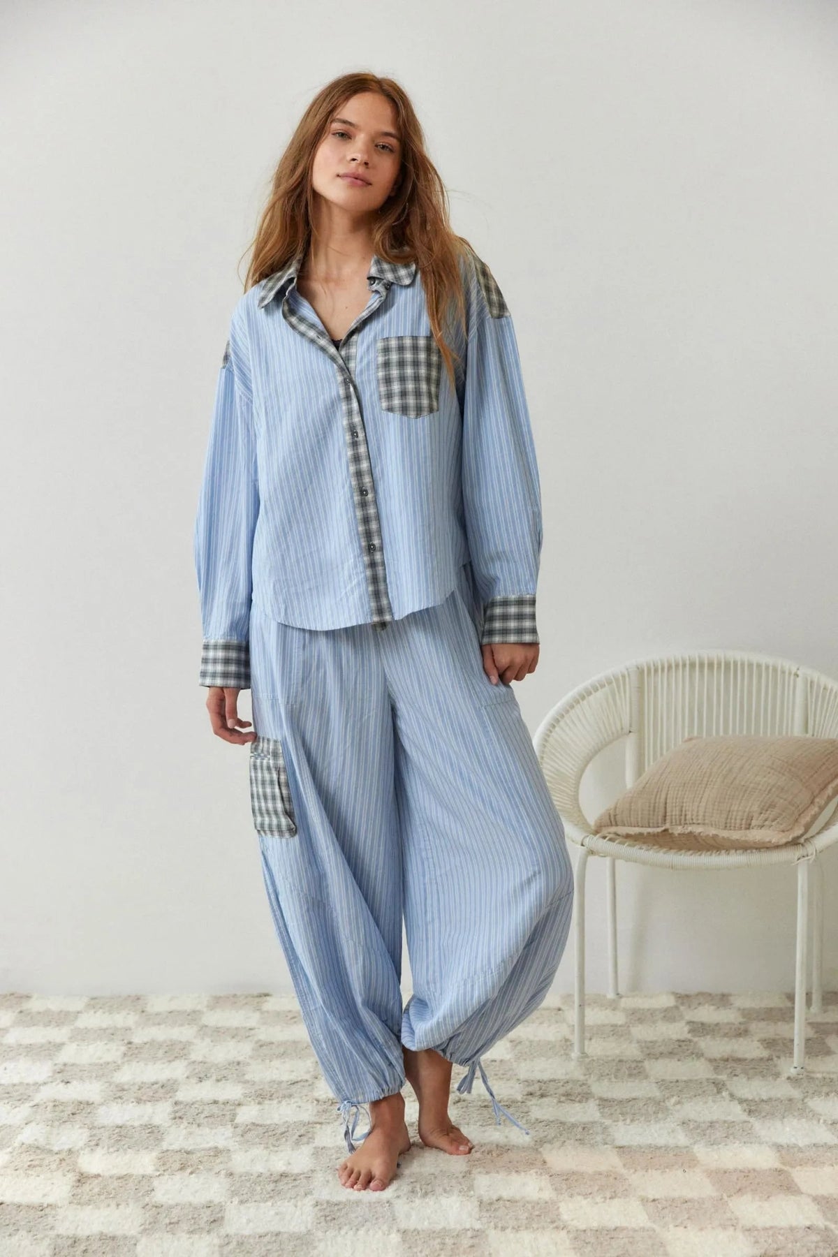 Striped Plaid Pajama Set for Women