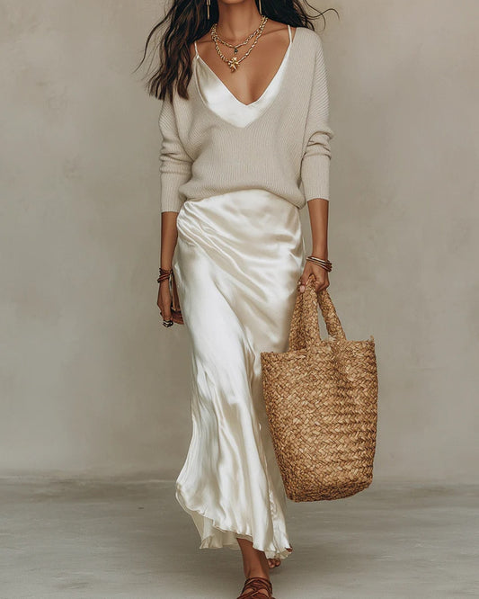 Two-Piece Maxi Wedding Guest Gowns - White
