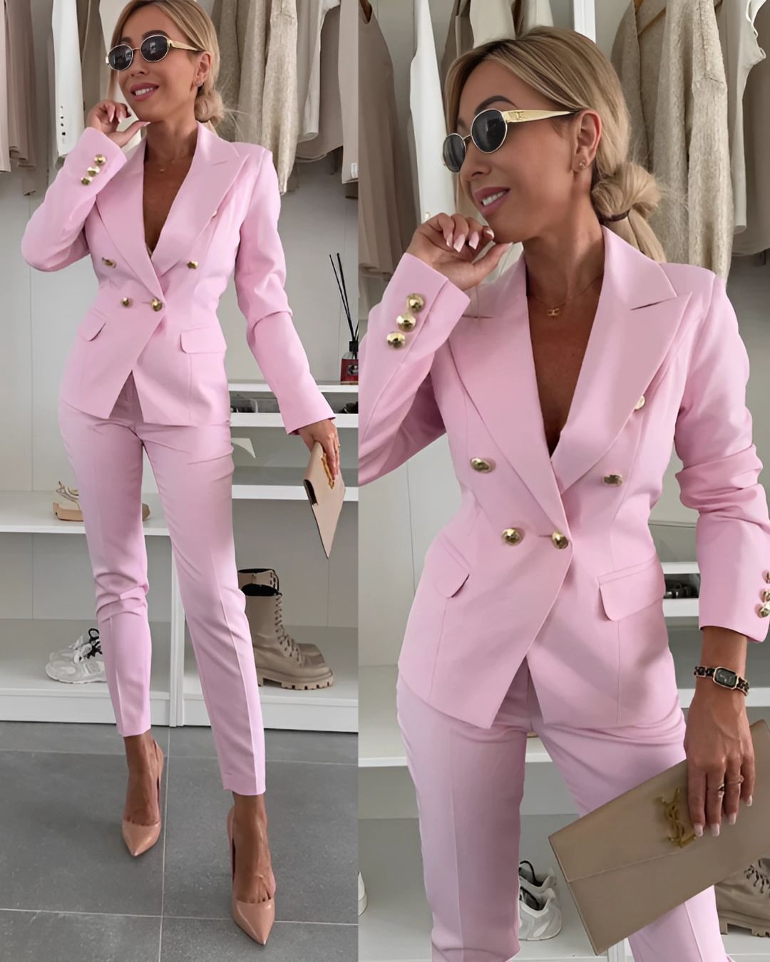 Two-piece Slim-fit Set for Women - Pink