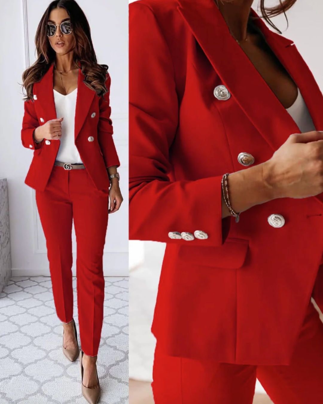 Two-piece Slim-fit Set for Women - Red