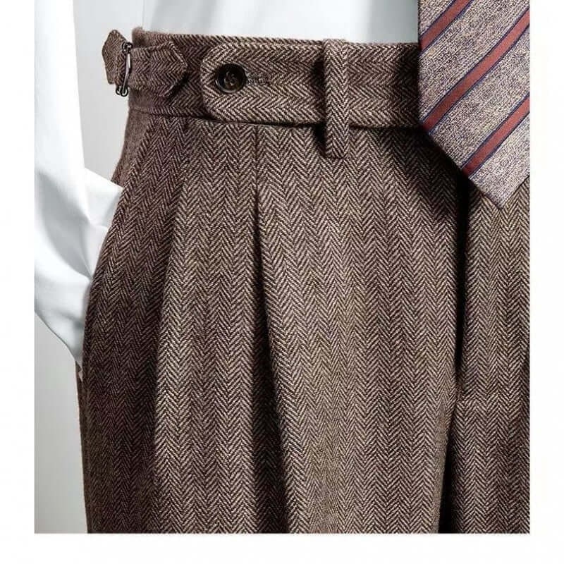 Vintage Look Tweed Pants for Men - Brown