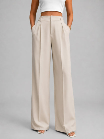 Women's High Waisted Wide Leg Trousers – Tailored Everyday Style - Beige