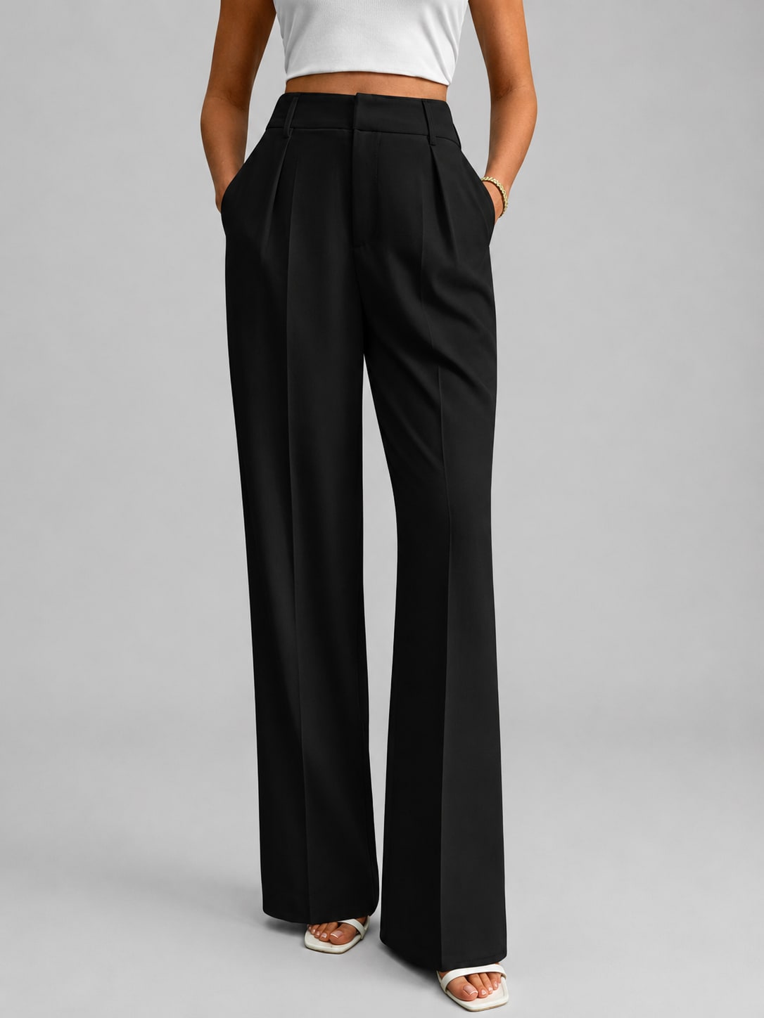 Women's High Waisted Wide Leg Trousers – Tailored Everyday Style - Black