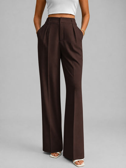 Women's High Waisted Wide Leg Trousers – Tailored Everyday Style - Brown