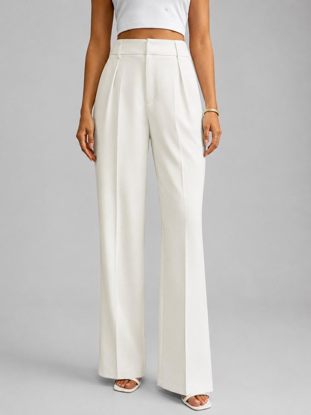 Women's High Waisted Wide Leg Trousers – Tailored Everyday Style - White