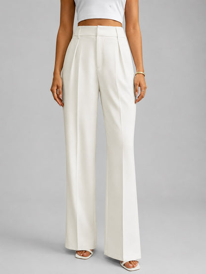 Women's High Waisted Wide Leg Trousers – Tailored Everyday Style - White