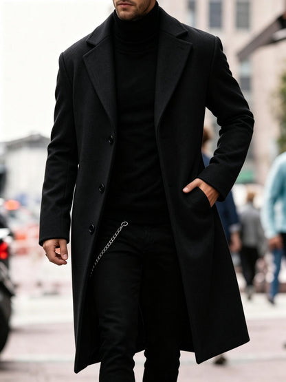 Wool-Blend Trench Coat for Men - Black