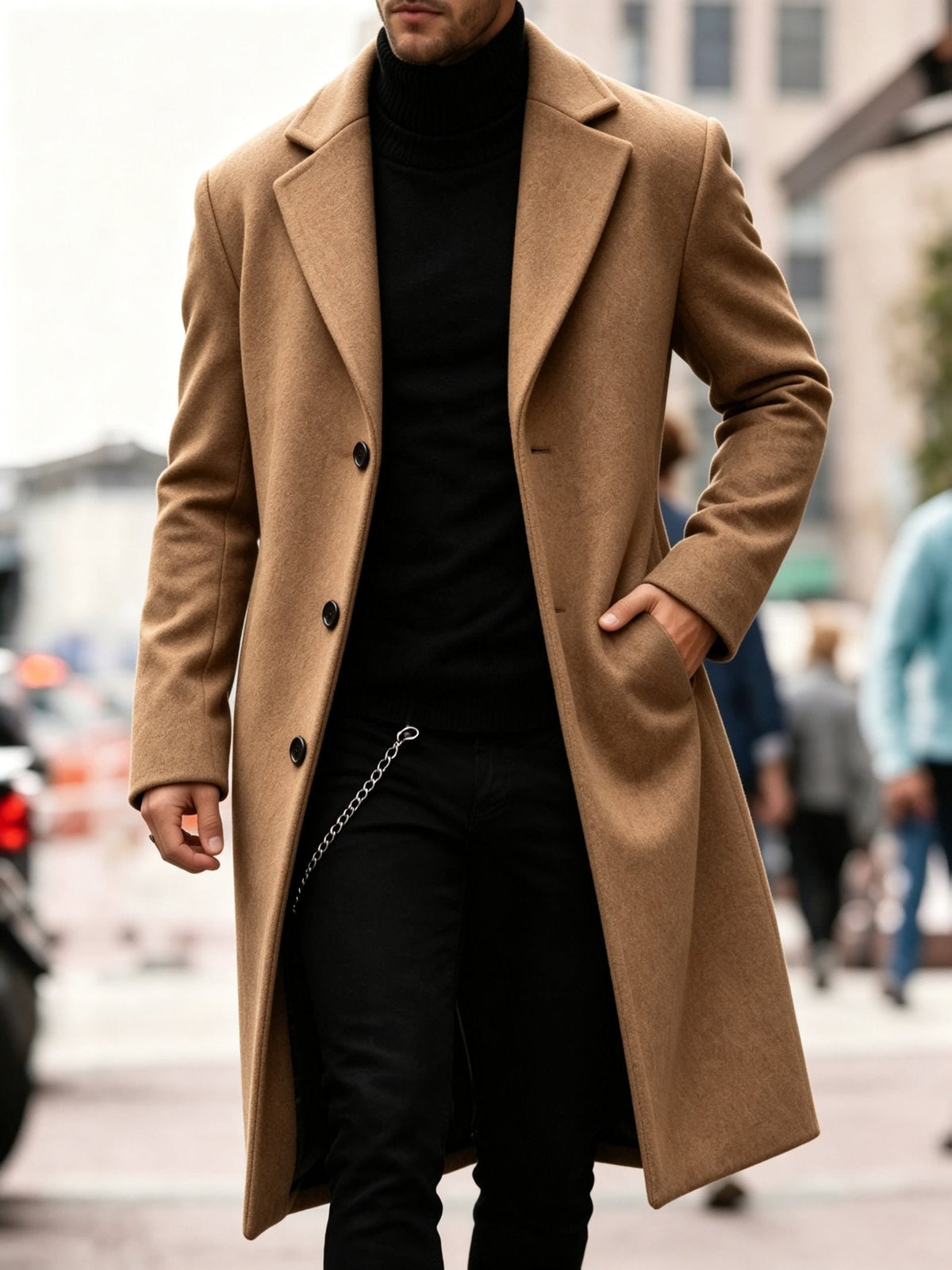 Wool-Blend Trench Coat for Men - Khaki