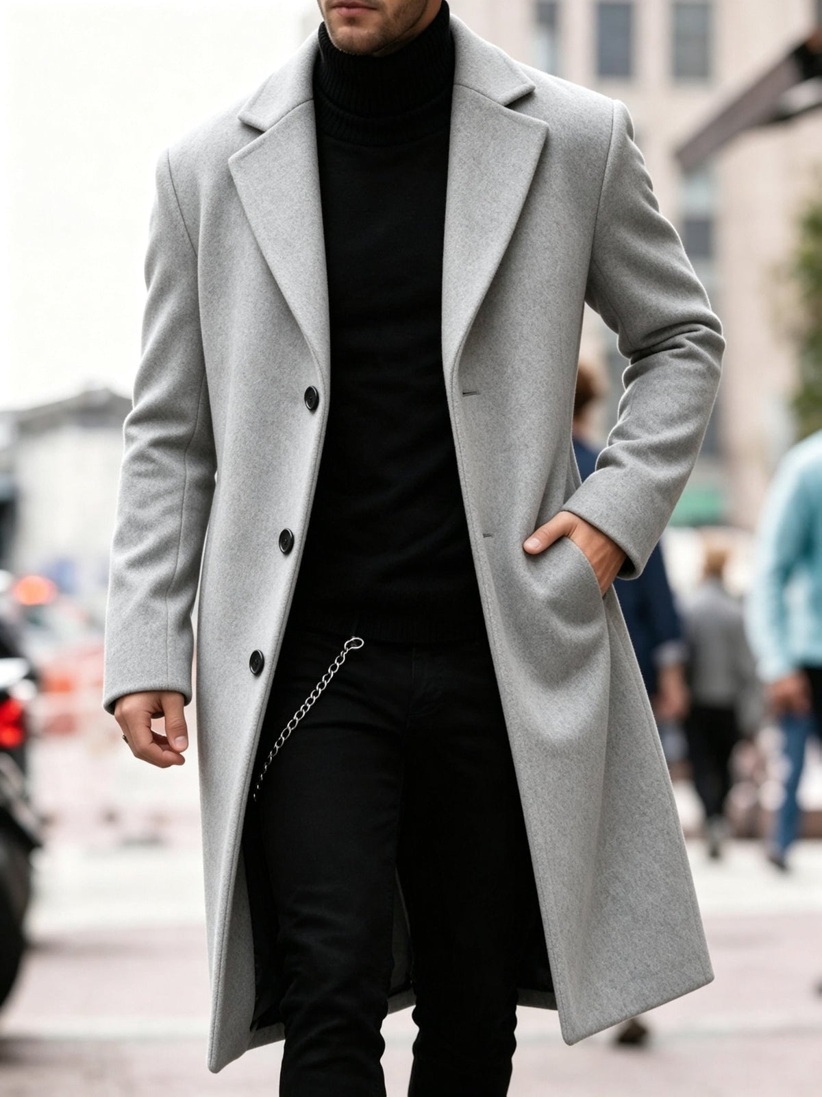 Wool-Blend Trench Coat for Men - Light Gray