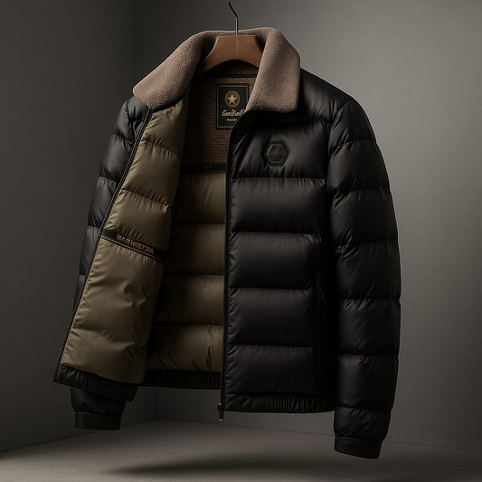 Wrap Zip-Up Puffer Jacket for Men - Black