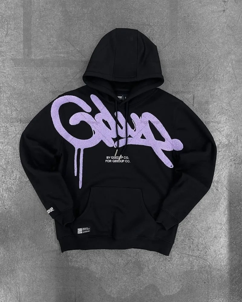 Y2K Harajuku Oversized Letter Hoodie for Men - Black Purple