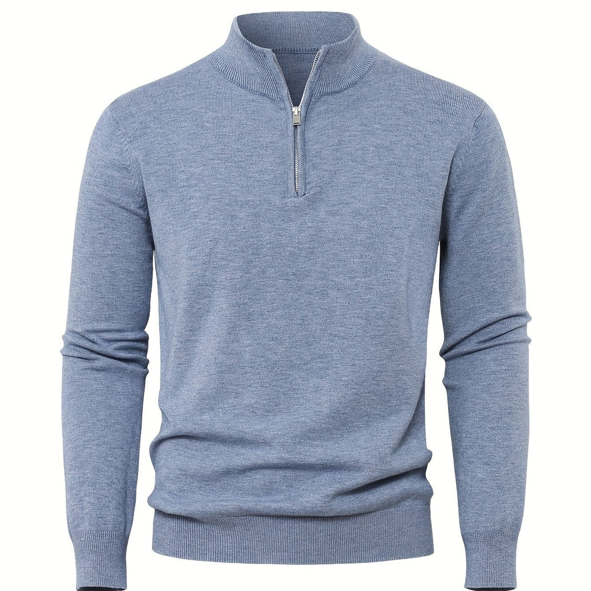 Zip-Up Longline Heritage Sweater - Bleu Clair